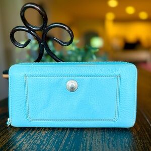 Coach Zip Around Blue Leather Wallet